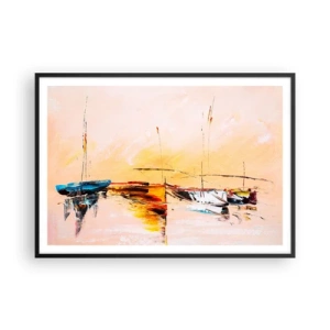 Pôster com moldura preta - Noite na marina - 100x70 cm