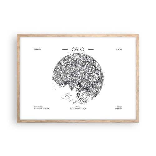 Pôster com moldura de carvalho claro - Anatomia de Oslo - 70x50 cm