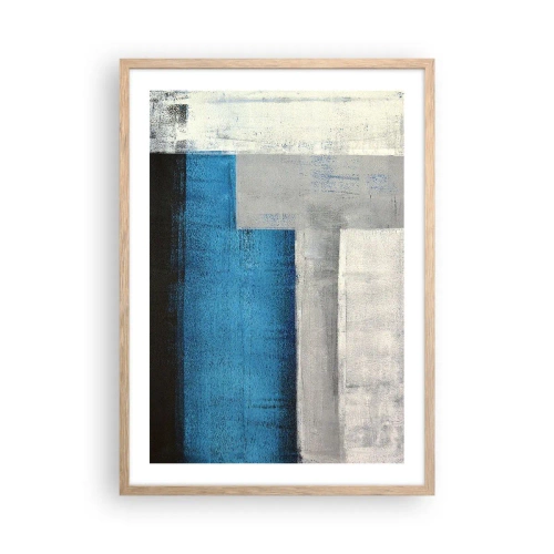 Pôster com moldura de carvalho claro - Uma composição poética de cinza e azul - 50x70 cm