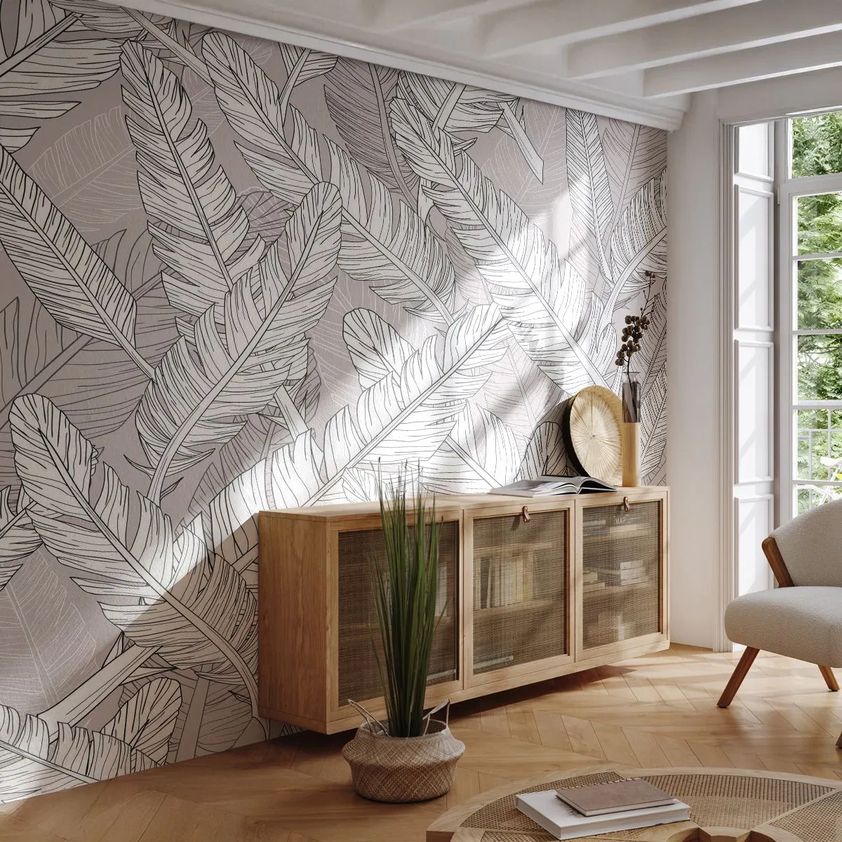 Papel de Parede Premium Sand - Turbilhão de penas - Abstração, Pena de pássaro, Gráficos - 150x105 cm