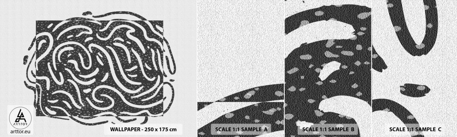 Amostra de Papel de Parede Standard Eco - Resumo: dança da alegria - Boho, Preto e branco, Minimalismo - 100x30 cm