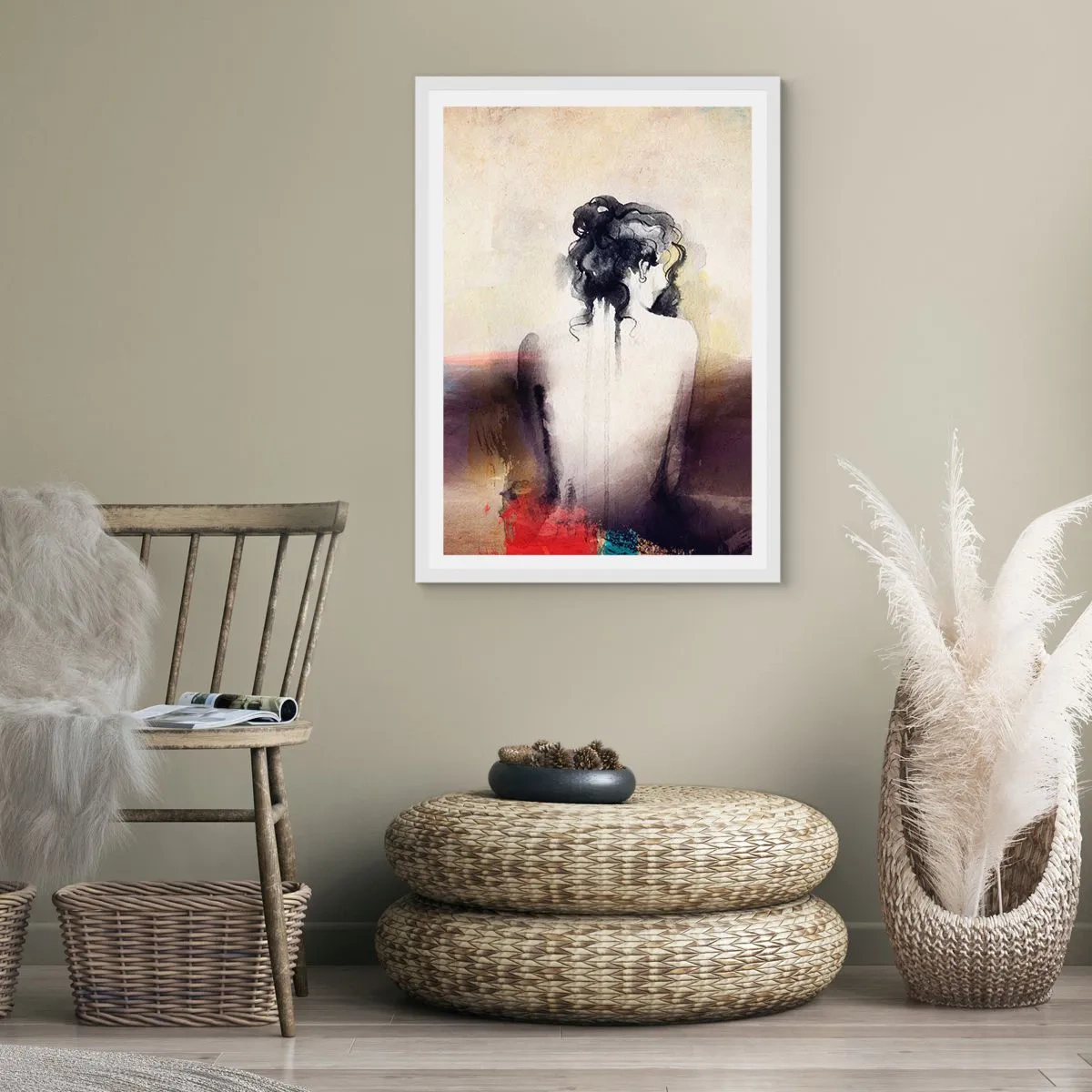 Pôster em moldura branca - Linhas suaves, formas ovais - 50x70 cm