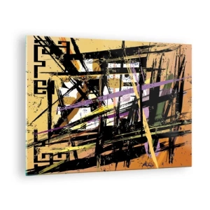 Quadro em vidro - Composição geométrica abstrata em linhas nítidas - 70x50cm - Corte afiado - Decoração de parede moderna para a sala de estar e quarto ARTTOR