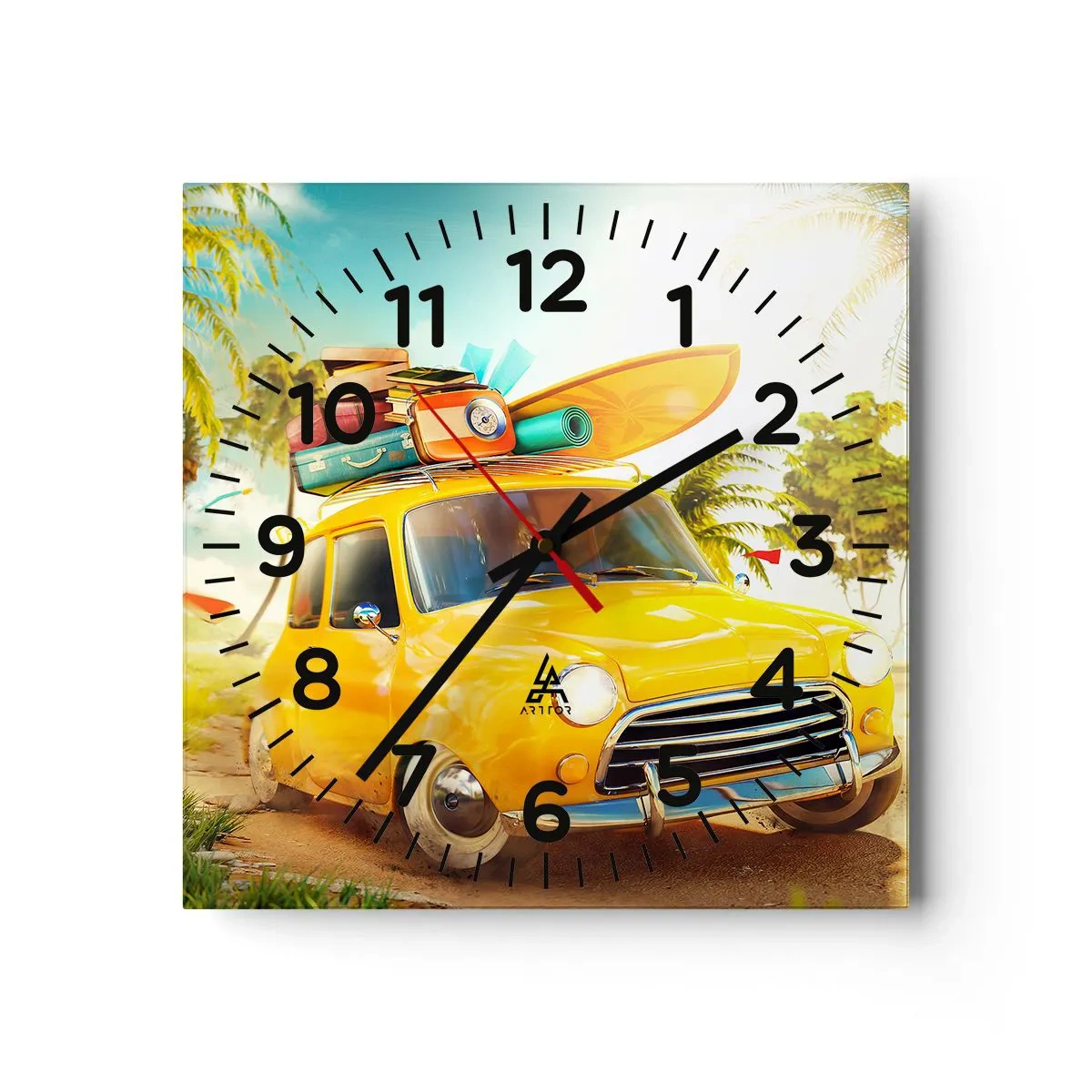 Relógio de parede - Relógio em vidro - Uma viagem para mais do que um sorriso - 40x40 cm