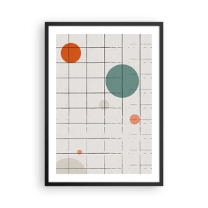 Pôster com moldura preta - Composição abstrata de uma grade e círculos coloridos - 50x70cm - Encurralado. Nós ou eles? - Decoração de parede moderna para a sala de estar e quarto ARTTOR