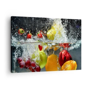 Quadro em tela - Frutas coloridas na água durante imersão dinâmica - 70x50cm - Refresco de frutas - Decoração de parede moderna para a sala de estar e quarto ARTTOR