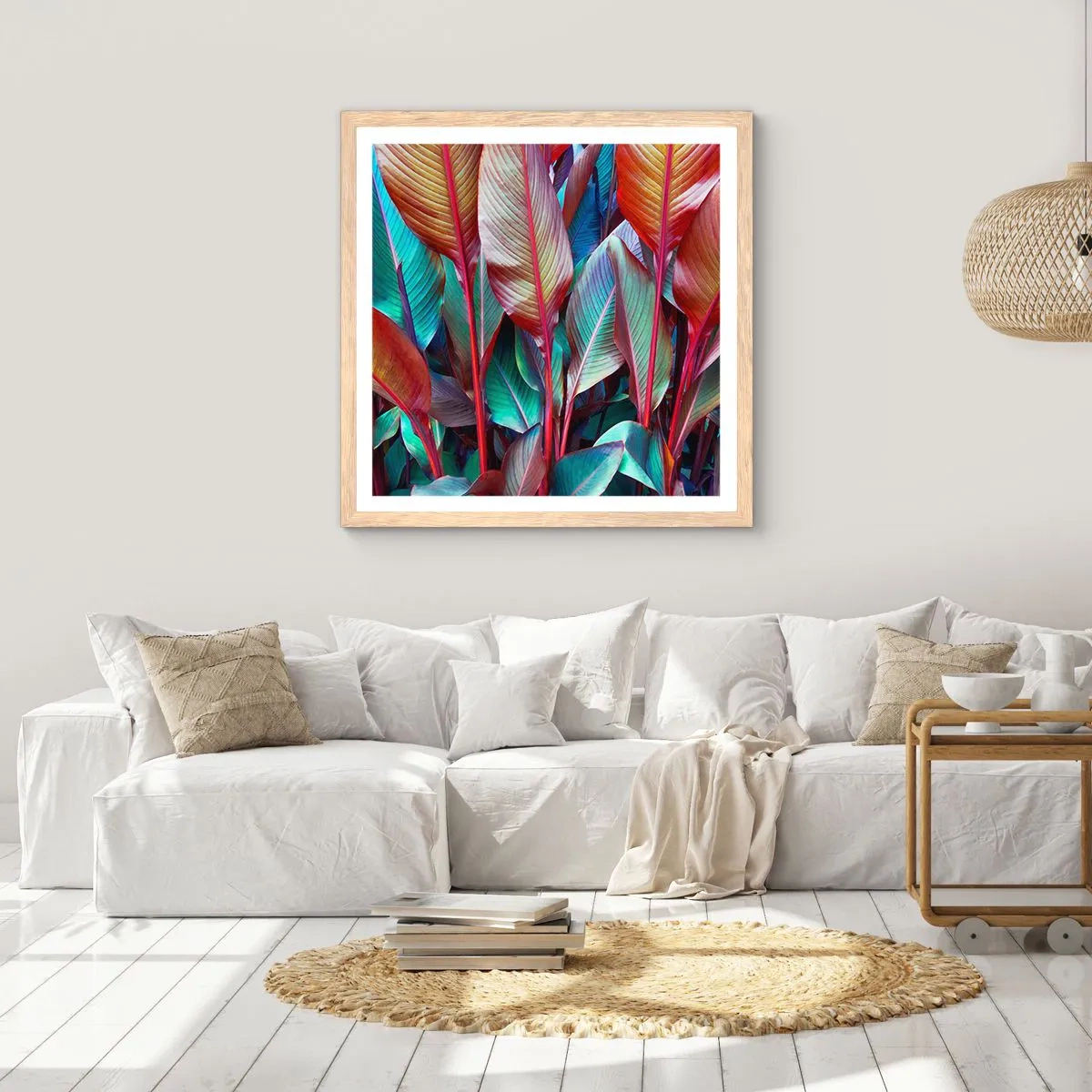 Pôster com moldura de carvalho claro - Um matagal colorido - 60x60 cm