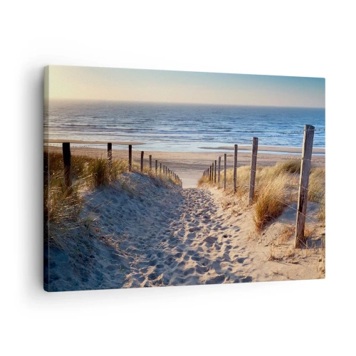 Quadro em tela - Caminho pelas dunas que leva à praia - 70x50cm - O som do mar, o canto dos pássaros, a praia selvagem entre a relva... - Decoração de parede moderna para a sala de estar e quarto ARTTOR