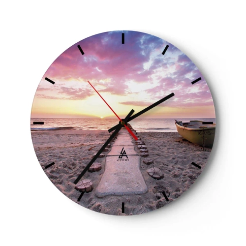 Relógio de parede - Relógio em vidro - Caminho da praia em direção ao pôr do sol - 30x30cm - Um momento de profunda experiência - Decoração de parede moderna para a sala de estar, cozinha e quarto ARTTOR