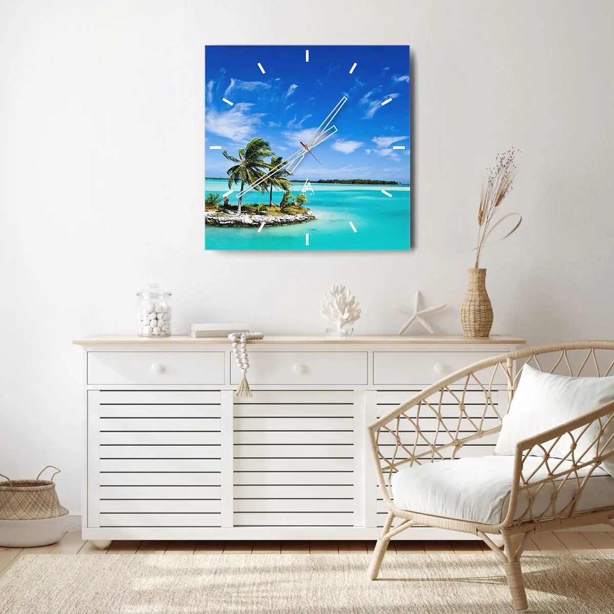 Relógio de parede - Relógio em vidro - Paraíso na terra - 40x40 cm