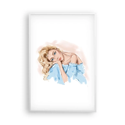 Pôster em moldura branca - Sonhadora em azul - 61x91 cm