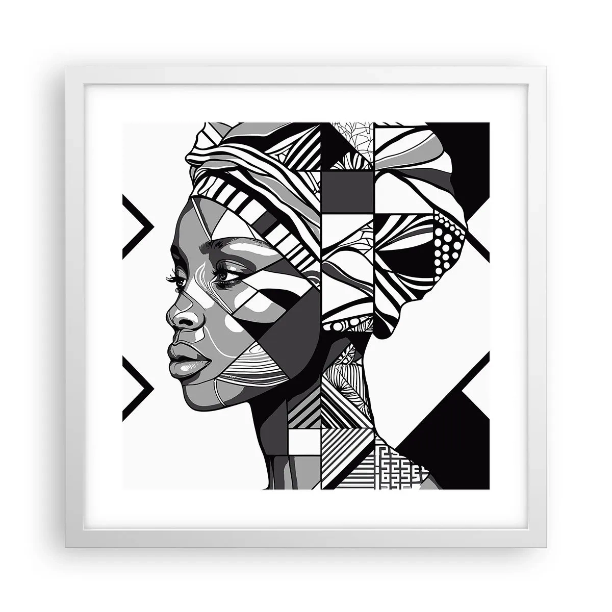 Pôster em moldura branca - Retrato étnico - 40x40 cm