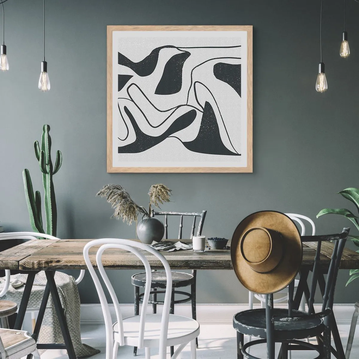 Pôster com moldura de carvalho claro - Labirinto abstrato divertido - 30x30 cm