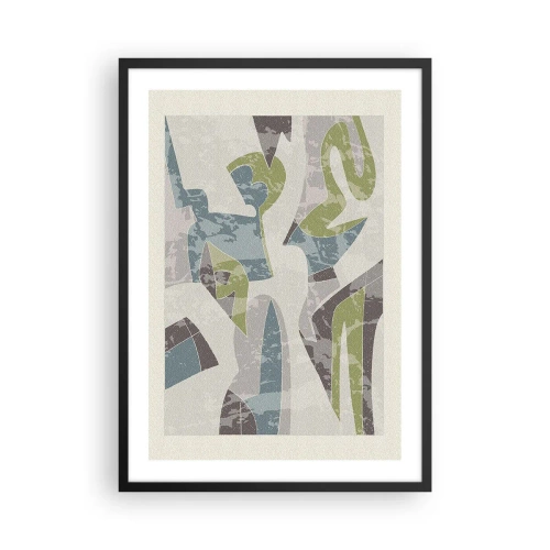Pôster com moldura preta - Figuras abstratas em tons de verde e azul - 50x70cm - Composição atrás do vidro - Decoração de parede moderna para a sala de estar e quarto ARTTOR