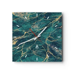 Relógio de parede - Relógio em vidro - Veia dourada - 40x40 cm