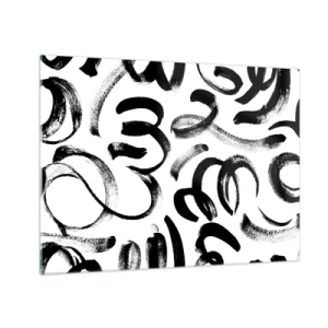 Quadro em vidro - Pinceladas abstratas em preto e branco - 70x50cm - Preto sobre branco - Decoração de parede moderna para a sala de estar e quarto ARTTOR