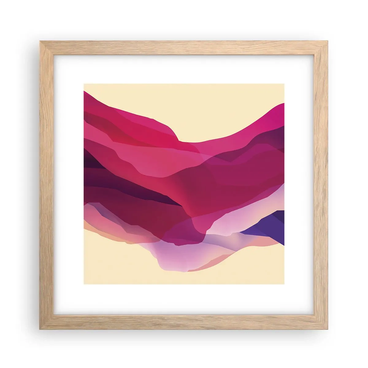 Pôster com moldura de carvalho claro - Ondas de roxo - 30x30 cm