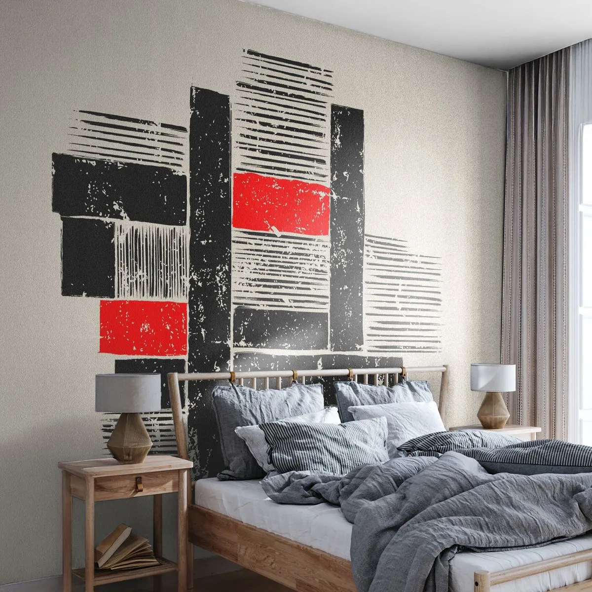 Papel de Parede Autocolante Deluxe Sticker - Vermelho e preto - Abstração, Arte Moderna, Industrial - 250x175 cm