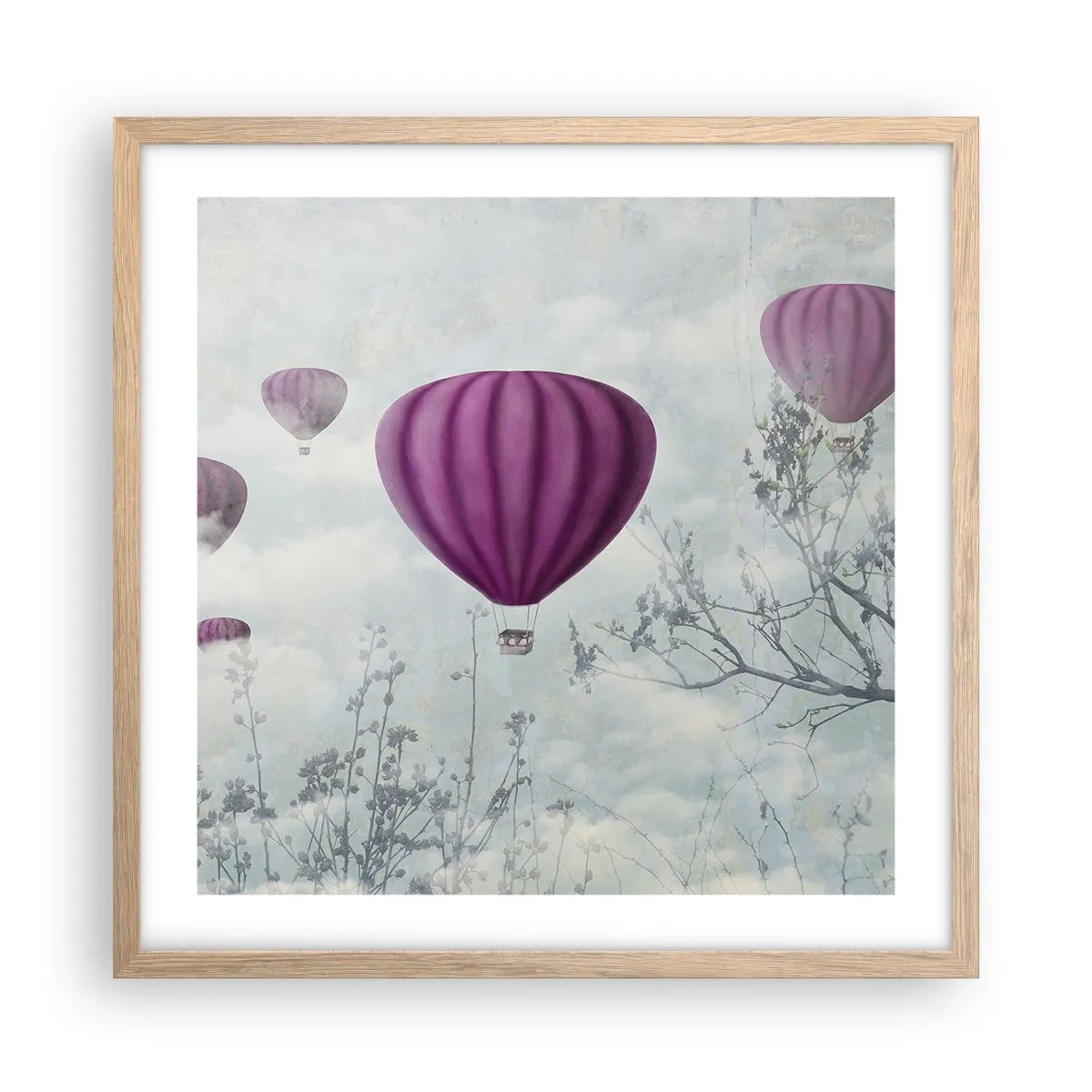 Pôster com moldura de carvalho claro - Como navios no céu - 50x50 cm