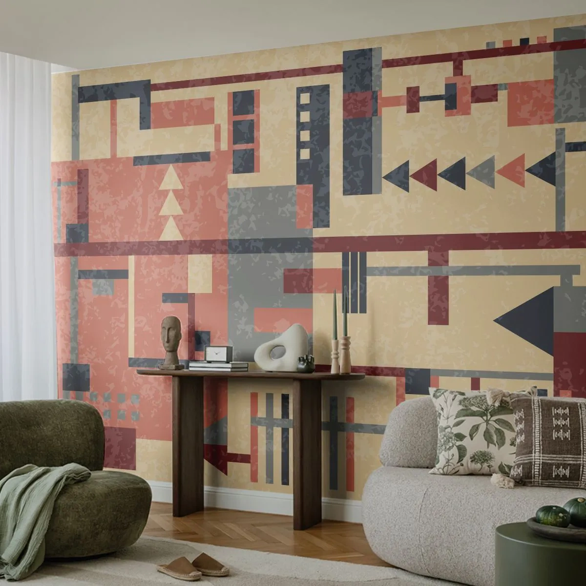 Papel de Parede Premium Canvas - Combinação de verticais e horizontais - Abstração, Pedaço, Padrão Moderno - 200x140 cm