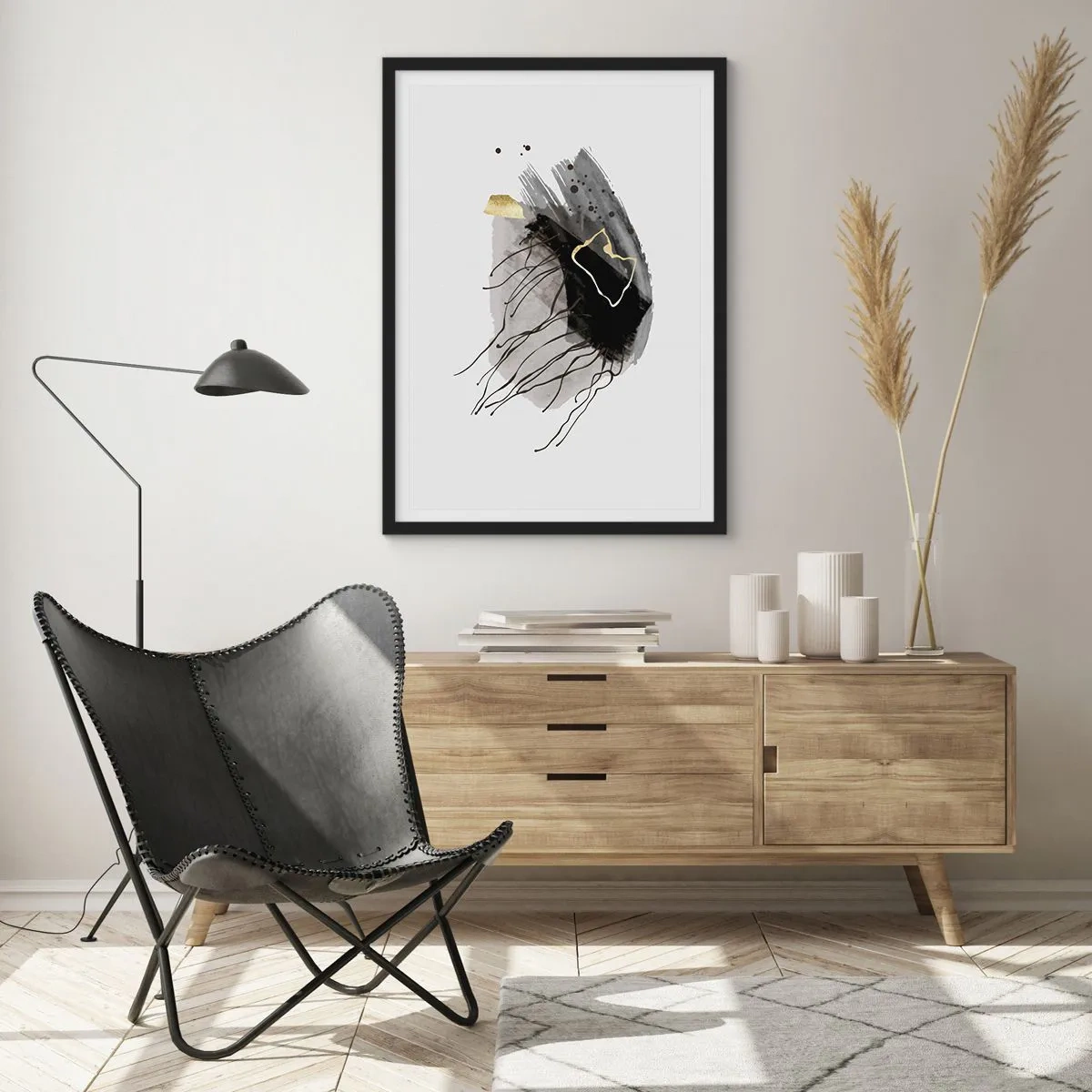 Pôster com moldura preta - A preto e dourado - 61x91 cm