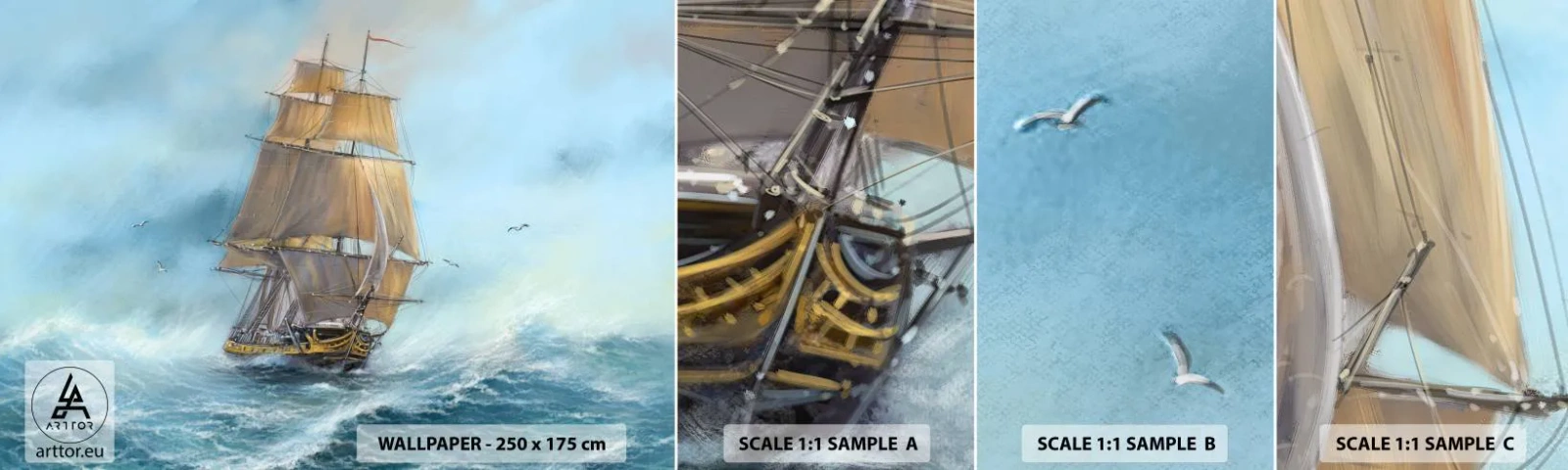 Amostra de papel de parede autocolante Deluxe Sticker - Correndo sobre as ondas - Mar, Enviar, Náutico - 100x30 cm