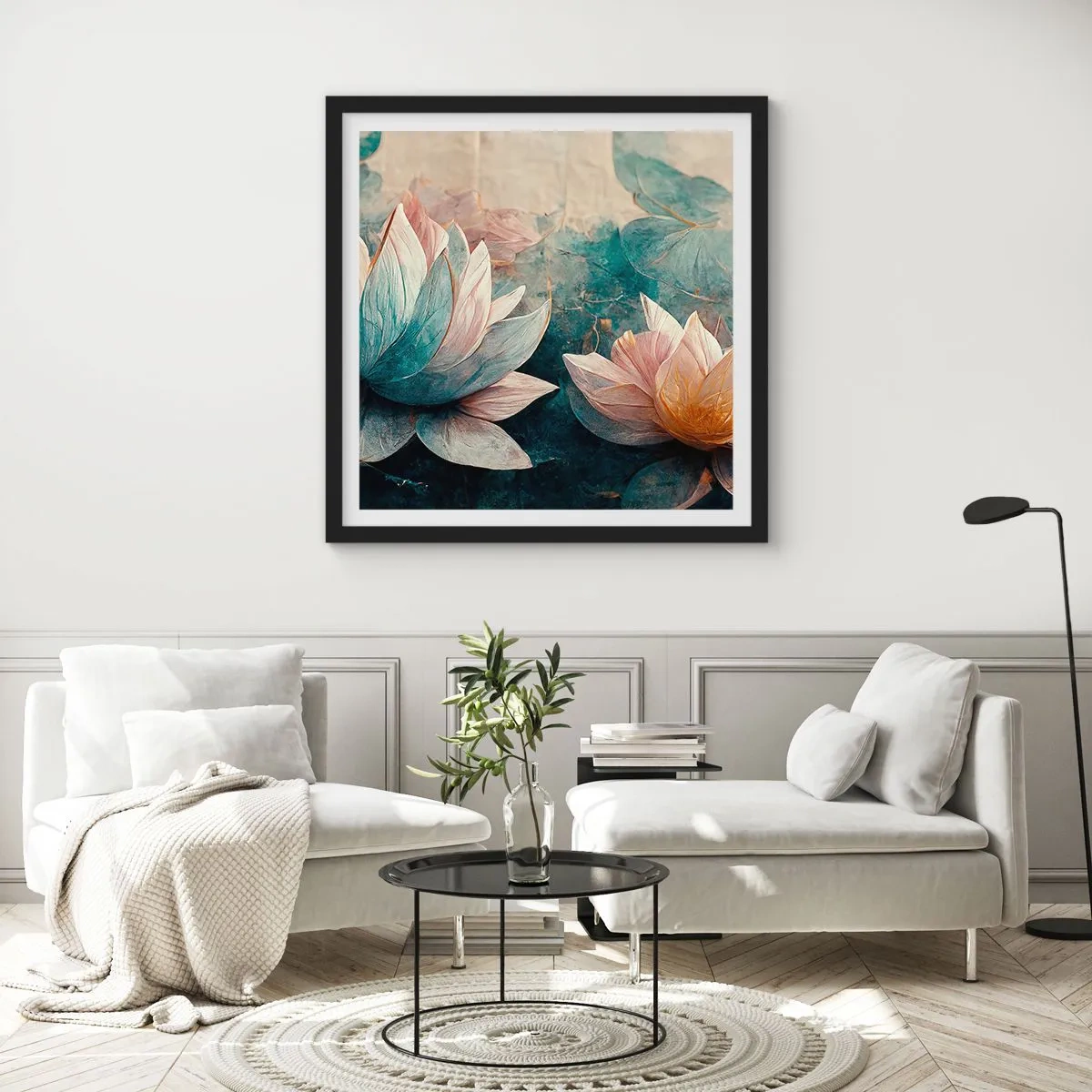 Pôster com moldura preta - Estrelas do lago - 30x30 cm