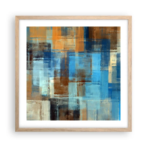 Pôster com moldura de carvalho claro - Através da cortina azul - 50x50 cm