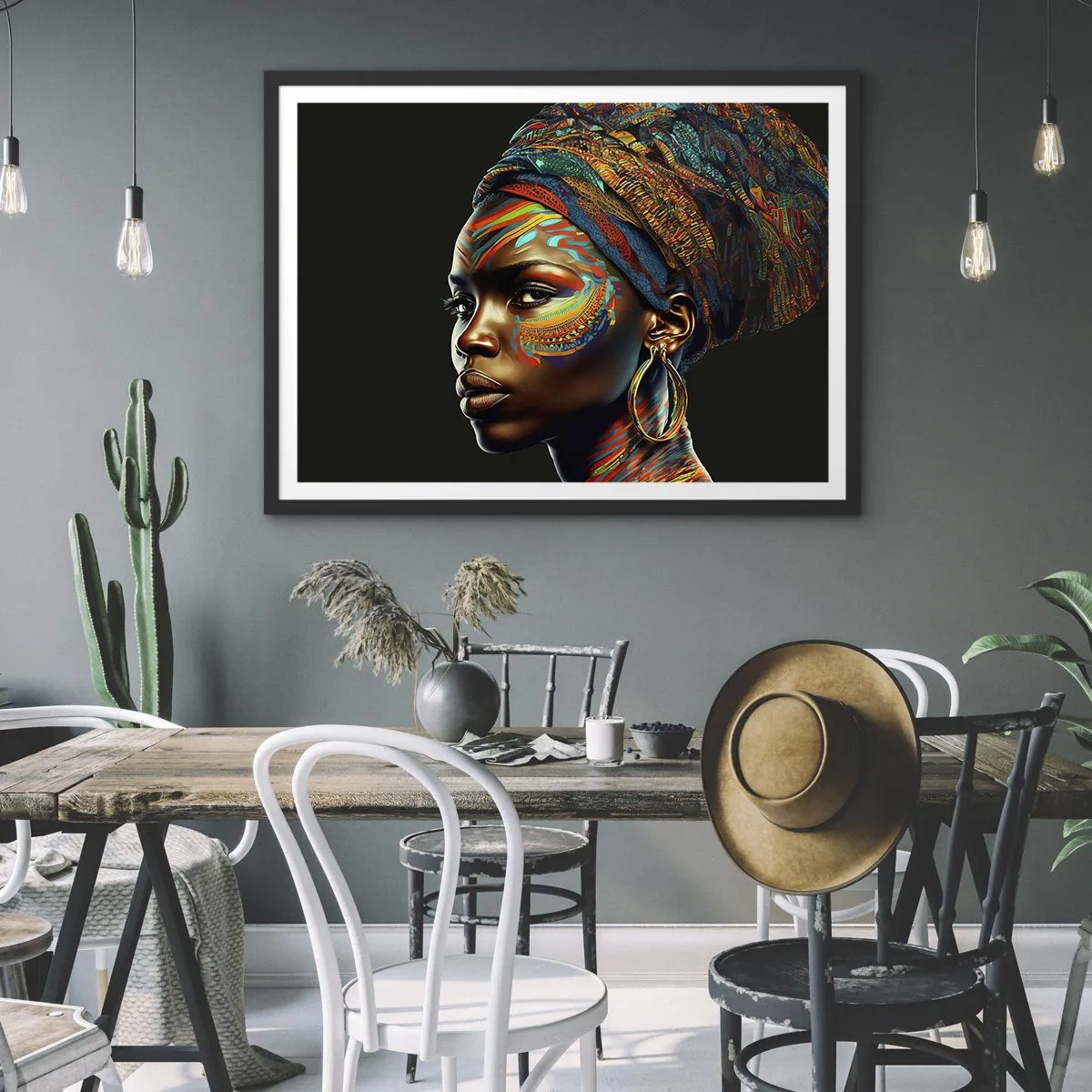 Pôster com moldura preta - Rainha africana - 91x61 cm