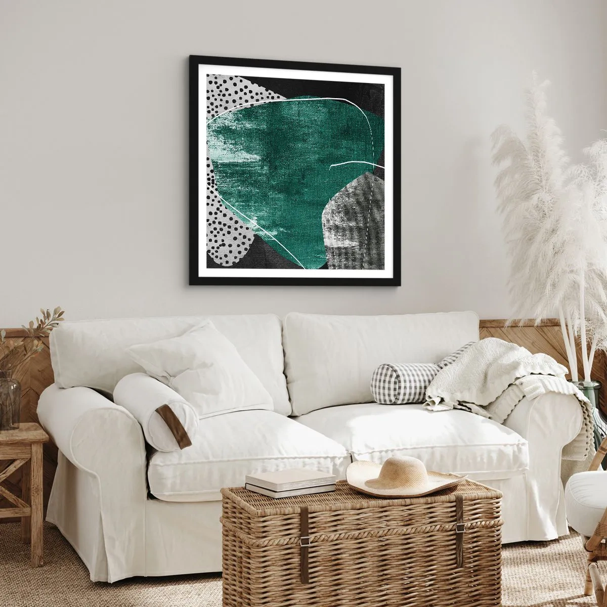 Pôster com moldura preta - Abstração colorida com folha de ouro - 60x60 cm