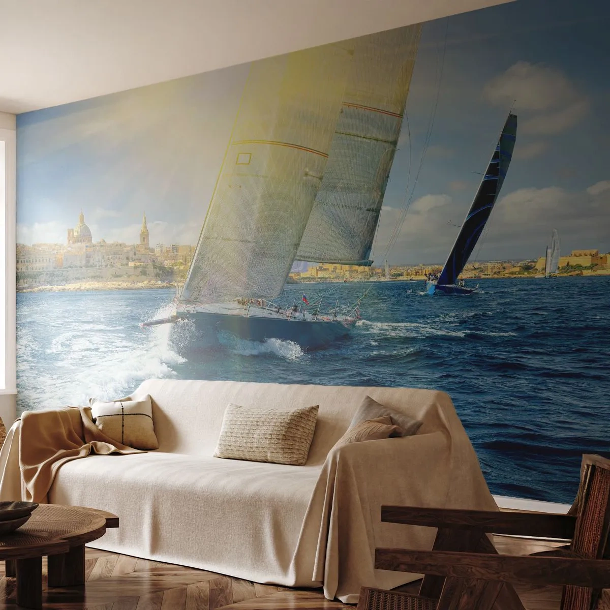 Papel de Parede Autocolante Deluxe Sticker - É hora de deixar a cidade - Cidade, Mar, Iate - 350x256 cm