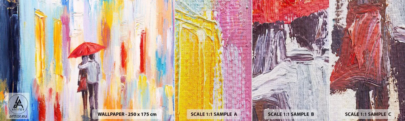 Amostra de papel de parede Premium Canvas - Que continue a chover - Casal de namorados, Pessoas, Abstração - 100x30 cm