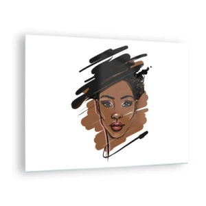 Quadro em vidro - Retrato de uma mulher negra em um estilo de esboço de moda - 70x50cm - Doce como chocolate - Decoração de parede moderna para a sala de estar e quarto ARTTOR