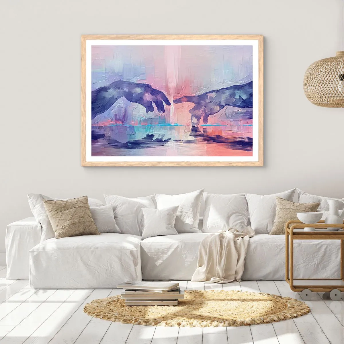 Pôster com moldura de carvalho claro - Faísca divina da vida - 100x70 cm