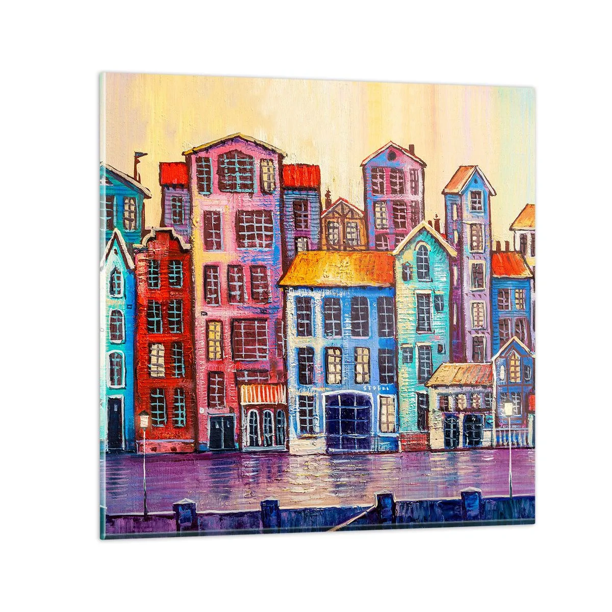 Quadro em vidro - Uma cidade como de um conto de fadas - 40x40 cm