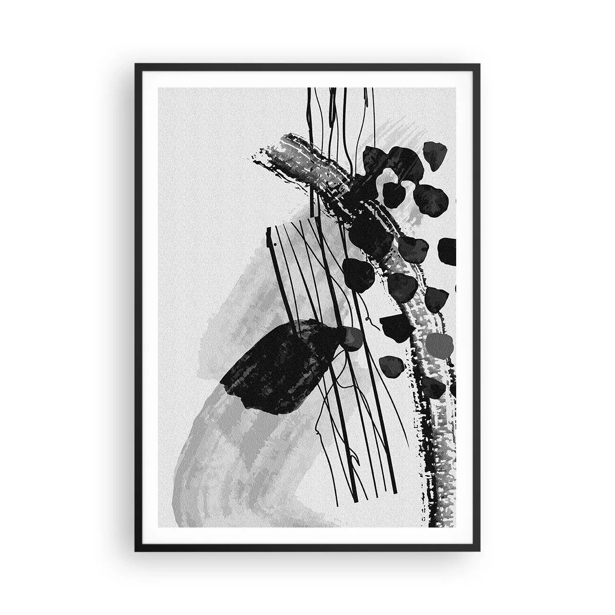 Pôster com moldura preta - Abstração orgánica em preto e branco - 70x100 cm