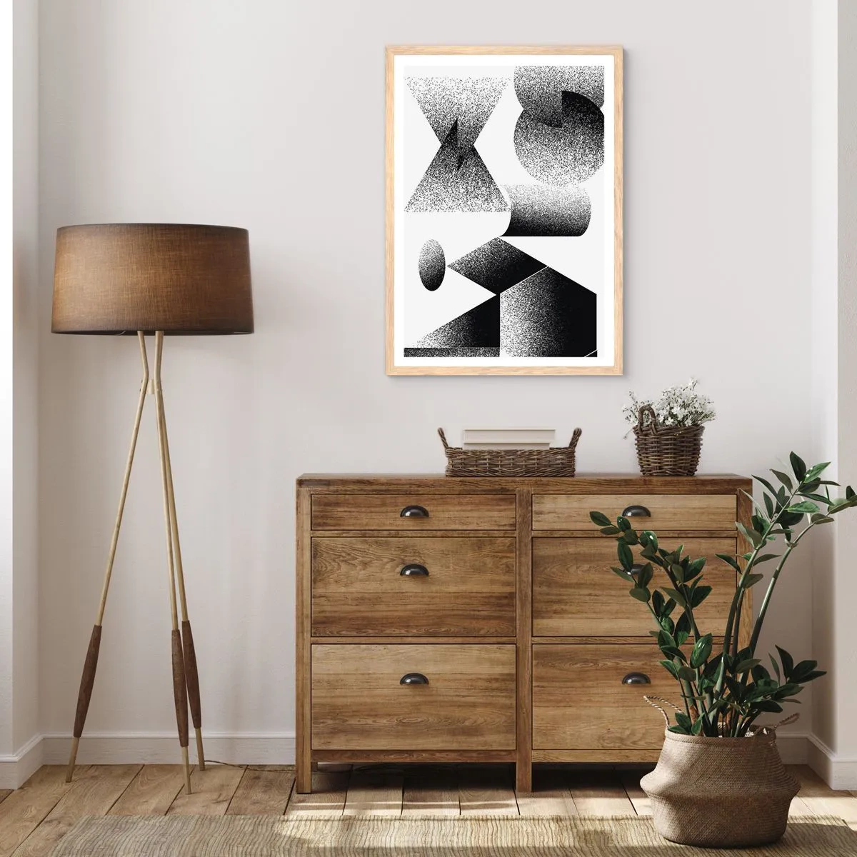 Pôster com moldura de carvalho claro - Ângulos e ovais - 70x100 cm