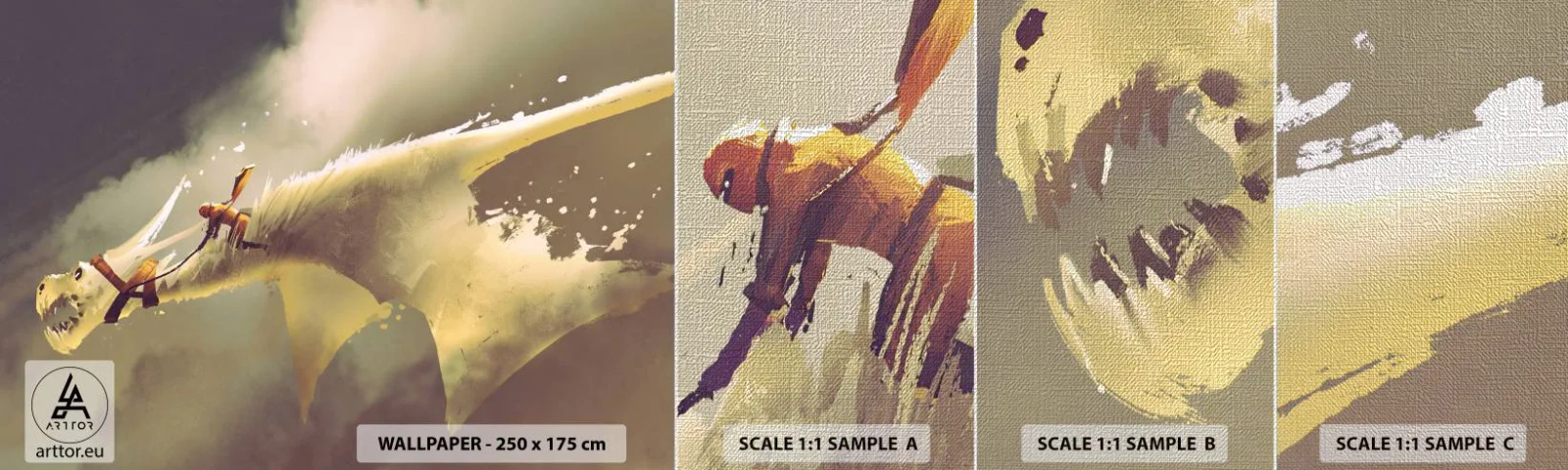 Amostra de papel de parede Premium Canvas - A resgatar o mundo - Abstração, Fantasia, Dragão - 100x30 cm