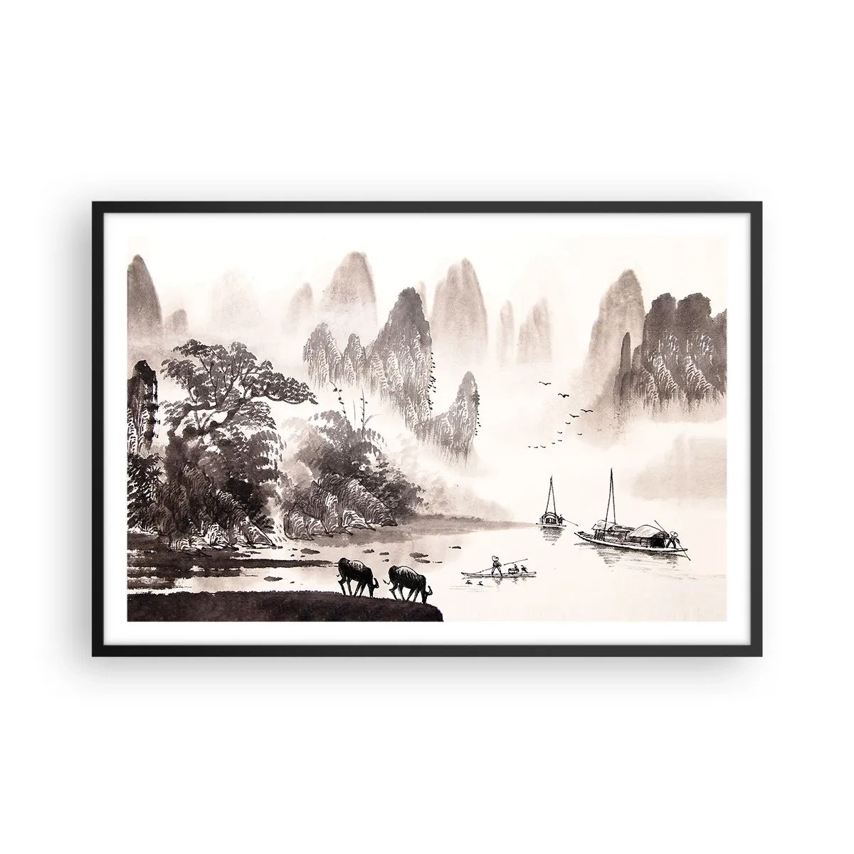 Pôster com moldura preta - O cotidiano exótico do Oriente - 91x61 cm