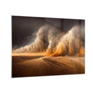 Quadro em vidro - Uma tempestade de areia sobre o deserto em uma luz dramática - 70x50cm - A Ira do Deserto - Decoração de parede moderna para a sala de estar e quarto ARTTOR