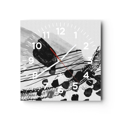 Relógio de parede - Relógio em vidro - Abstração orgánica em preto e branco - 30x30 cm