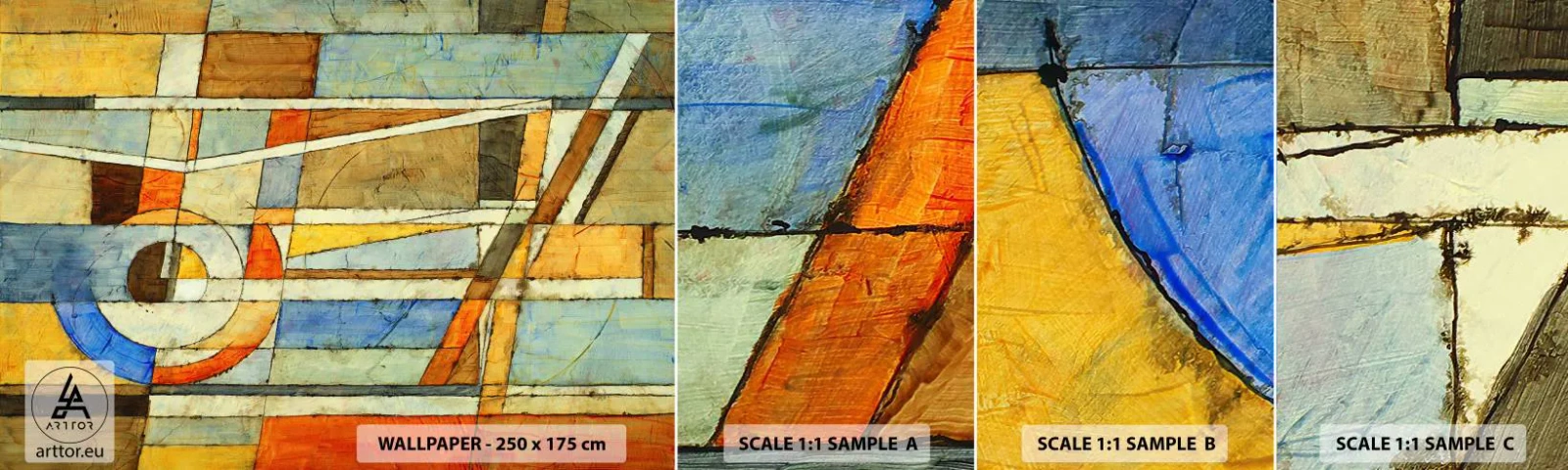 Amostra de papel de parede autocolante Deluxe Sticker - Cubismo em construção - Abstração, Pedaço, Gráficos - 100x30 cm