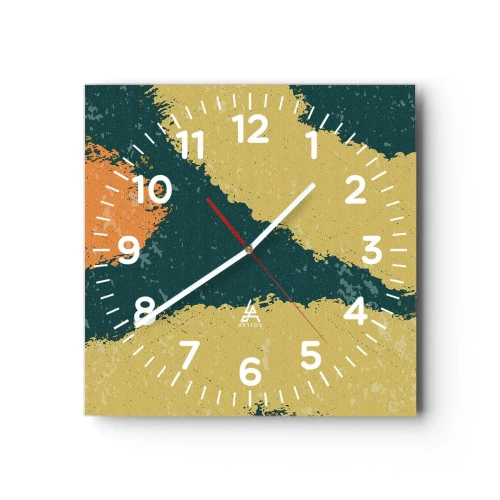 Relógio de parede - Relógio em vidro - Abstração – movimento lento - 30x30 cm