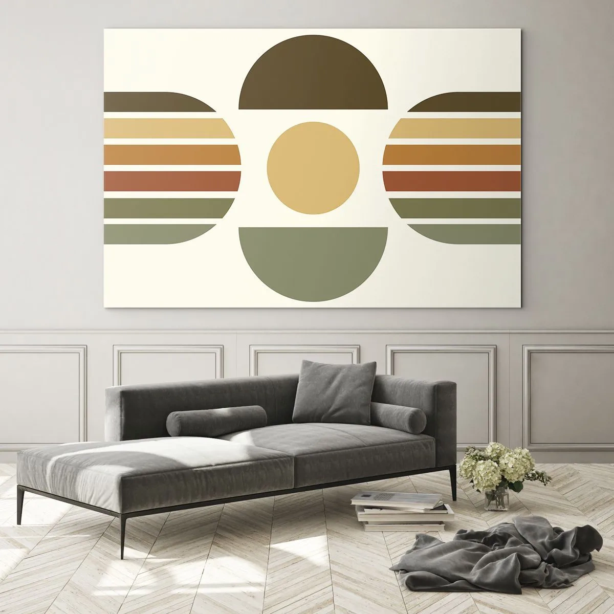 Quadro em vidro - Design geométrico abstrato com tons terrosos e formas ousadas - 70x50cm - Em tons terrosos - Decoração de parede moderna para a sala de estar e quarto ARTTOR