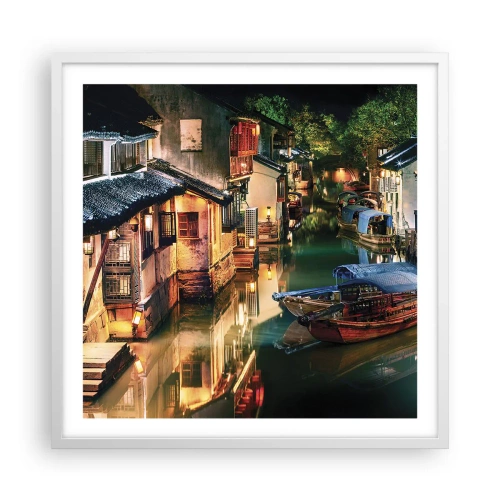 Pôster em moldura branca - Uma noite em uma rua chinesa - 60x60 cm