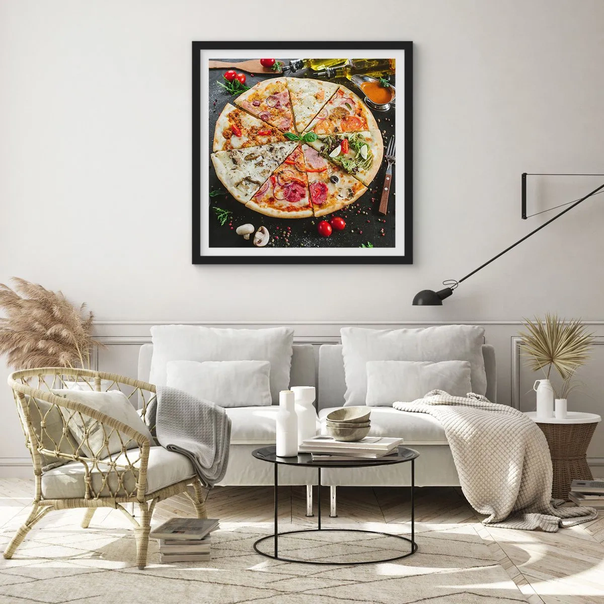 Pôster com moldura preta - Gama de sabores - 60x60 cm