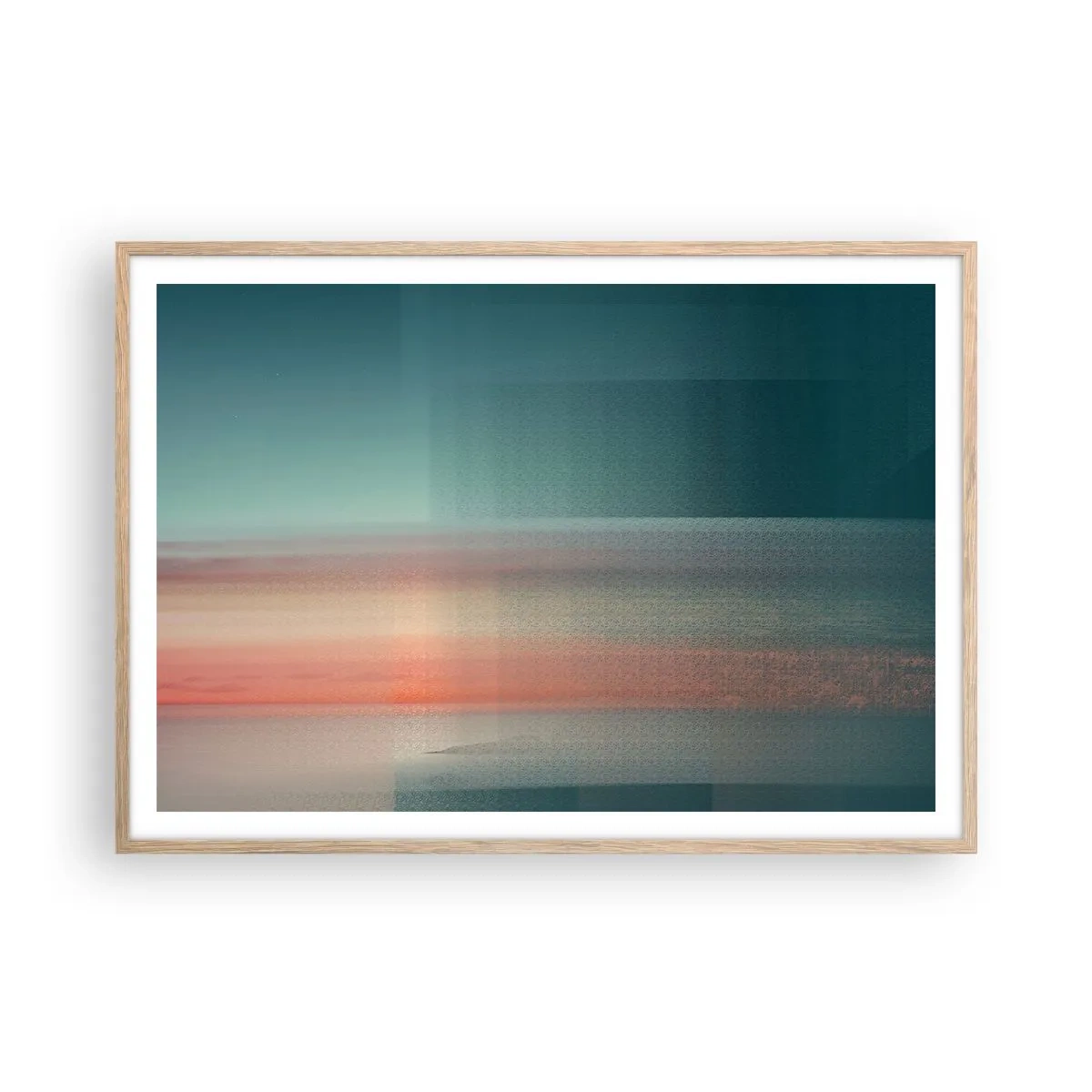 Pôster com moldura de carvalho claro - Resumo: ondas de luz - 100x70 cm