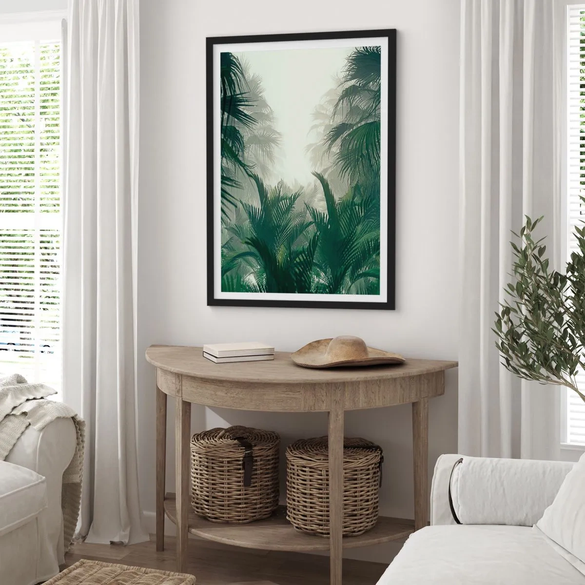 Pôster com moldura preta - Vegetação tropical em um ambiente enevoado - 50x70cm - Mistério tropical - Decoração de parede moderna para a sala de estar e quarto ARTTOR