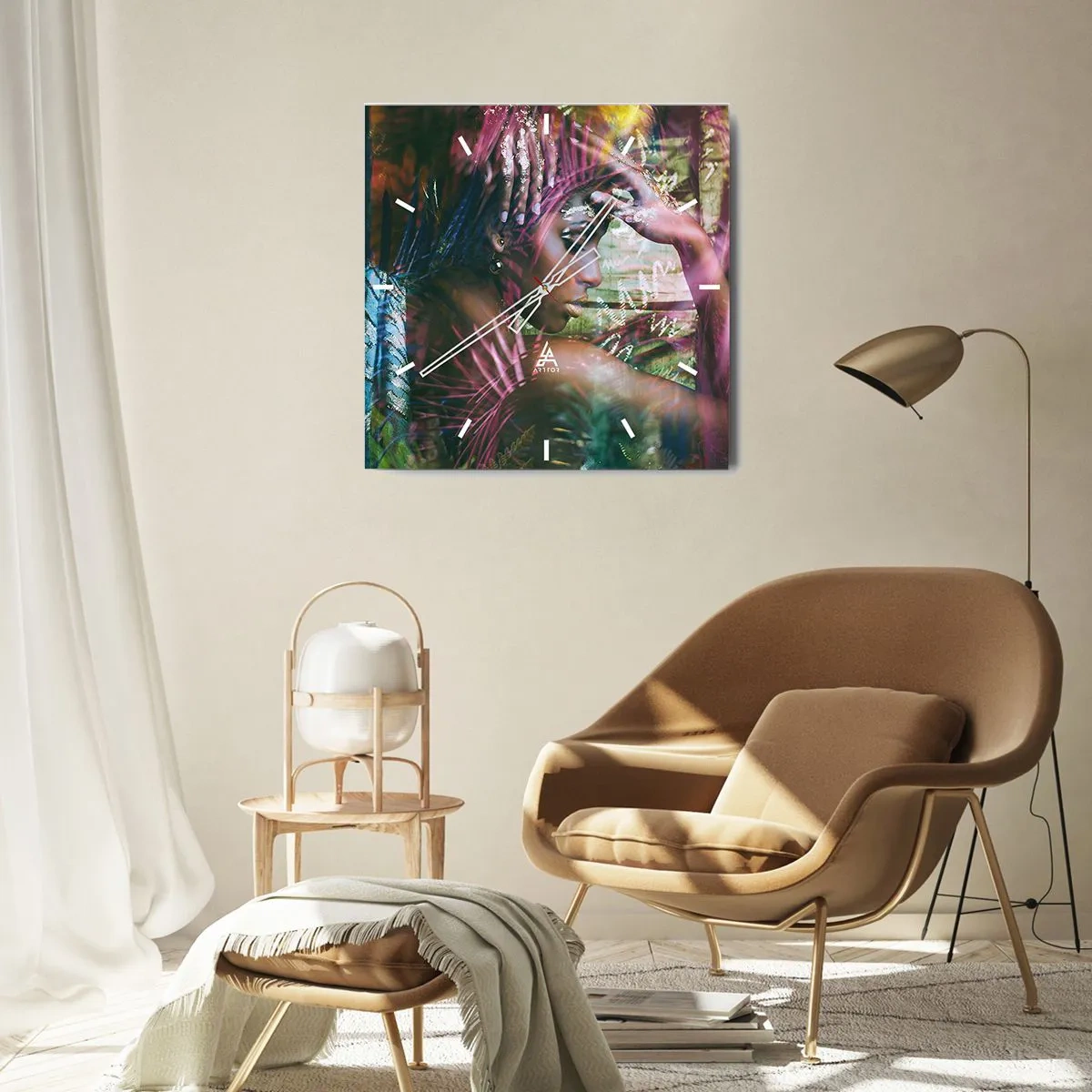 Relógio de parede - Relógio em vidro - Mãe Natureza na selva - 40x40 cm