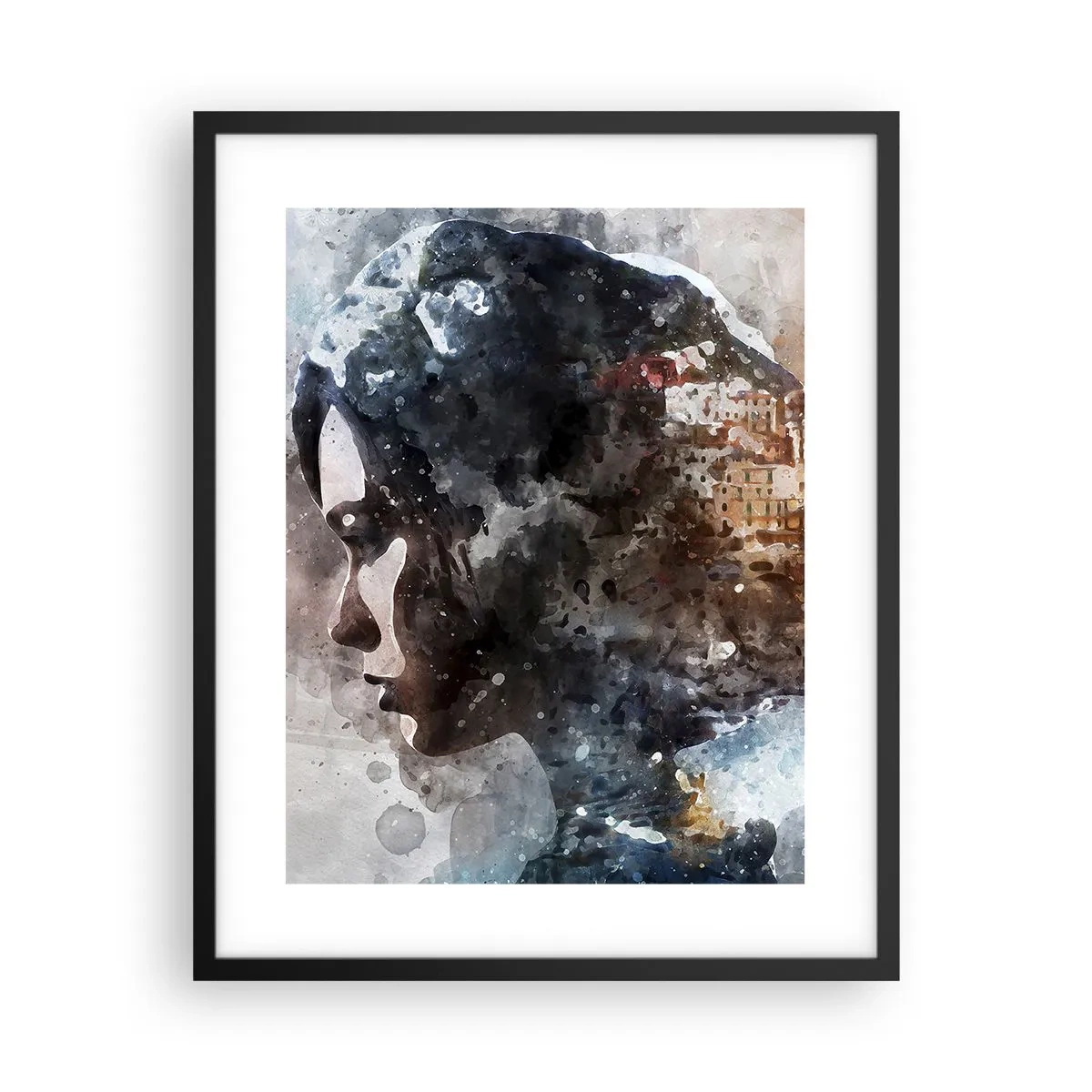 Pôster com moldura preta - Uma história sobre uma menina e uma cidade ao fundo - 40x50 cm